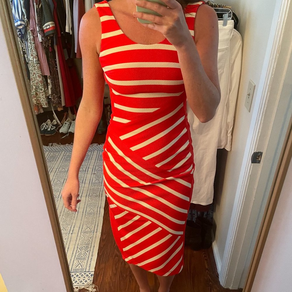Karen Millen red & white striped dress / size 4
